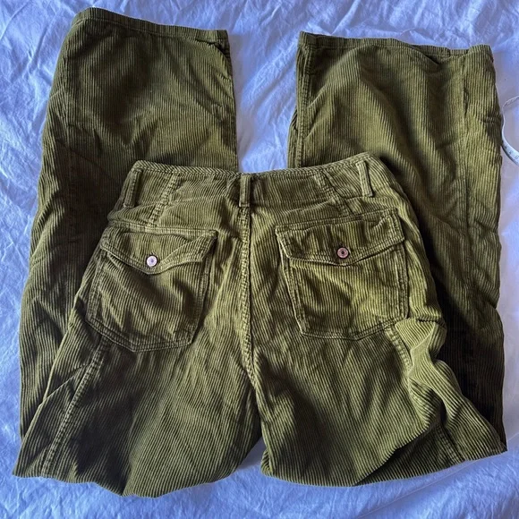 Free people Olive Green Corduroy Wide-Leg Pants - Picture 5 of 6